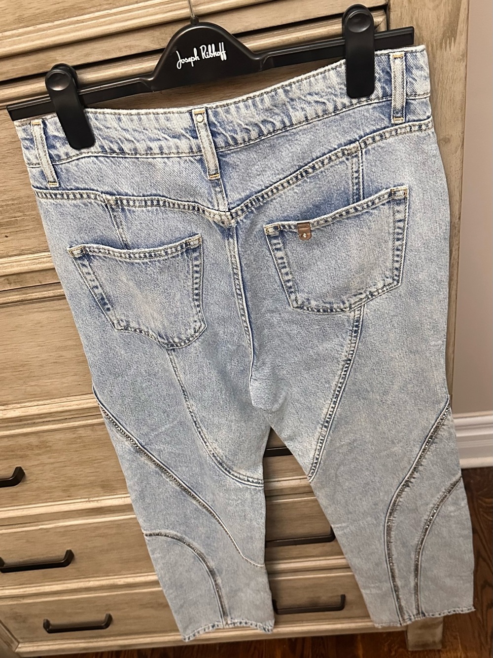 Relaxed Light Blue Denim Pants with Curved Paneling